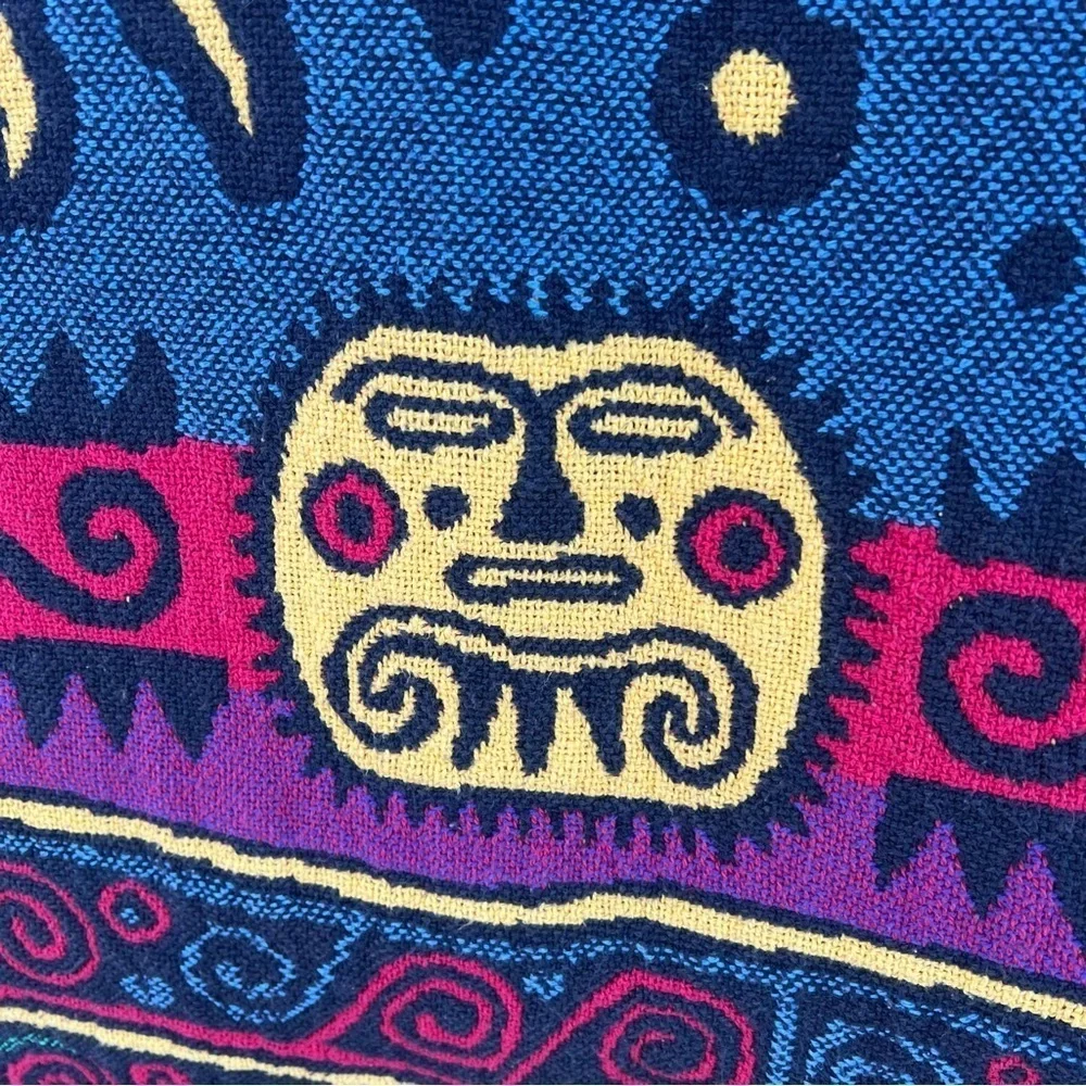 Mayan Aztec Native Woven Throw Fringed Bright Multicolor Tribal Design 49x72 GUC